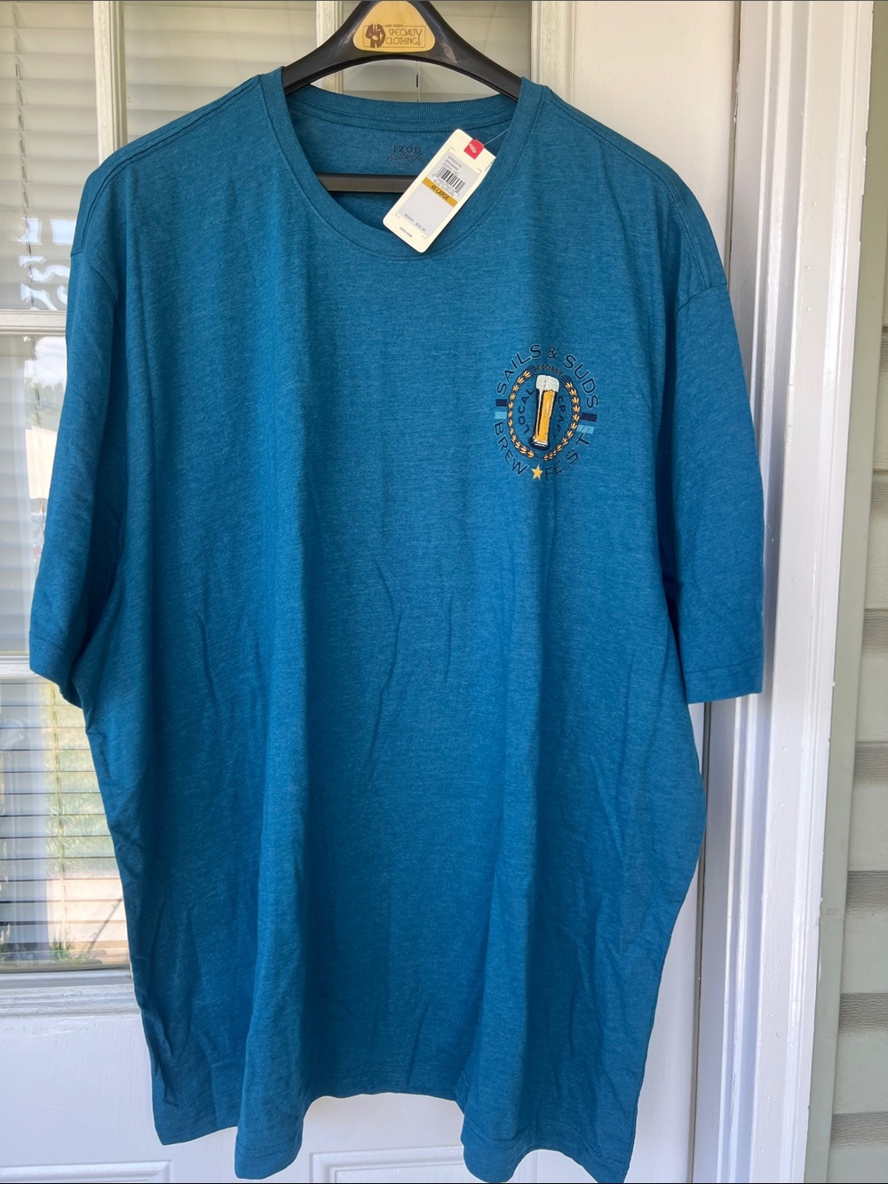 Izod Teal Blue Short-Sleeve Crewneck Tee with Sails & Suds Logo